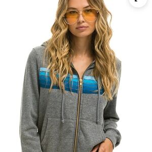 Stylish Gray and Blue Women's Zip-Up Hoodie